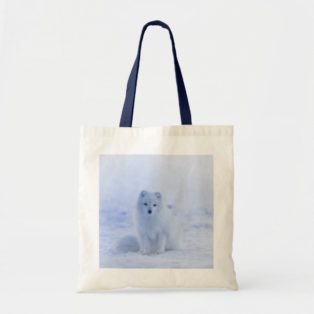 Bolsa Tote Raposa Árctica Cuta no Fundo de Inverno de Neve (Frente)