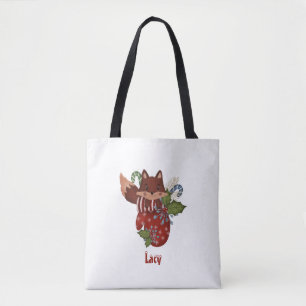 Bolsa Tote Raposa-Bebê-Cuja Raposa-de-Natal e Mitten