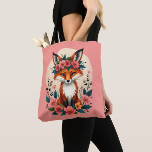 Bolsa Tote Raposa Boho Caprichosa com Coroa Floral da Florest