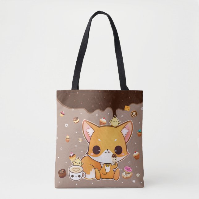 Bolsa Tote Raposa bonito do chibi com gelado do kawaii (Frente)