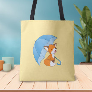 Bolsa Tote Raposa Branca com Sono debaixo de Guarda-chuvas