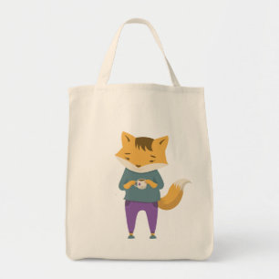 Bolsa Tote Raposa-branca com xícara de chá