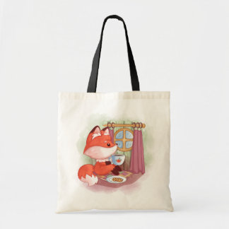 Bolsa Tote Raposa de Aquarela com Chá e Biscoitos