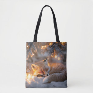 Bolsa Tote Raposa Dormindo Sob Ramificações De Neve