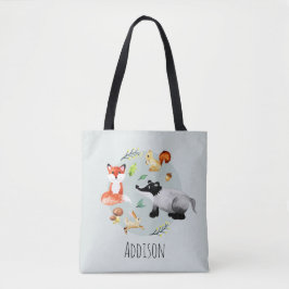 Bolsa Tote Raposa e Crianças de Animais das Florestas da Flor