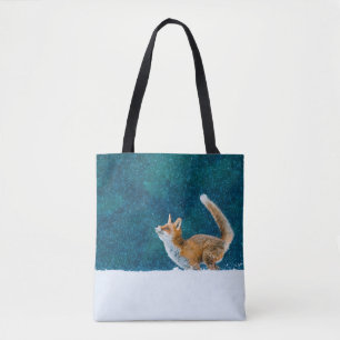 Bolsa Tote Raposa em queda de neve. Raposa vermelha, Vulpes v