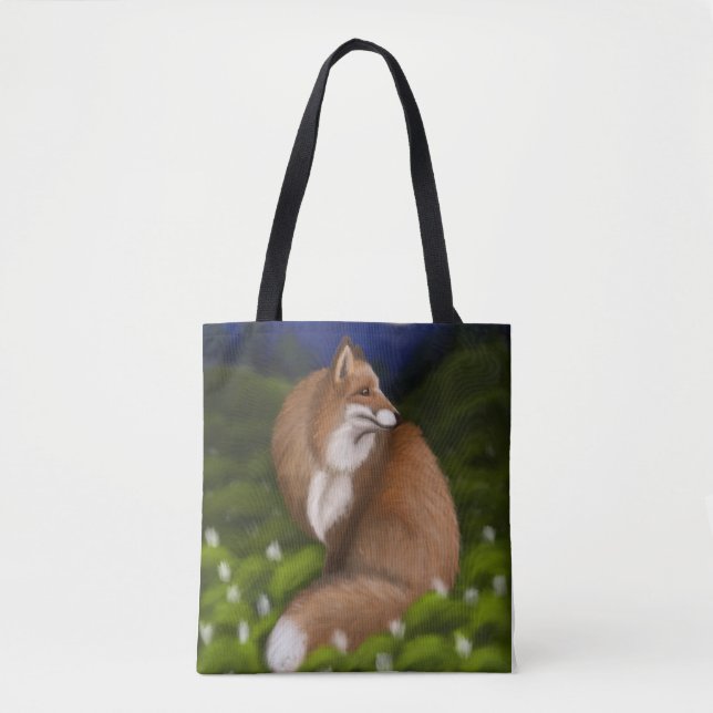 Bolsa Tote Raposa Lua na Floresta da Meia-Noite (Frente)