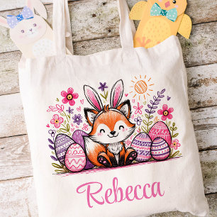 Bolsa Tote Raposa Páscoa Crianças Nome Raparigas Coelhinho