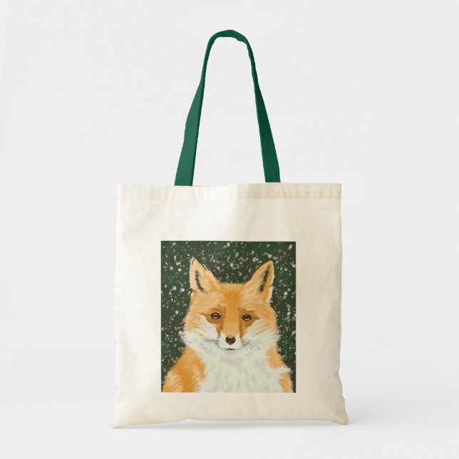 Bolsa Tote Raposa Vermelha Bonita na neve. (Frente)