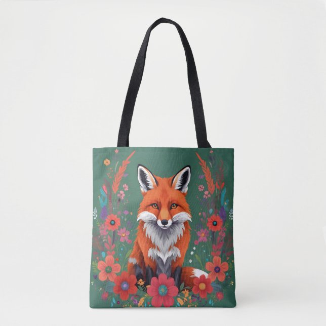 Bolsa Tote Raposa vermelha e flores (Frente)