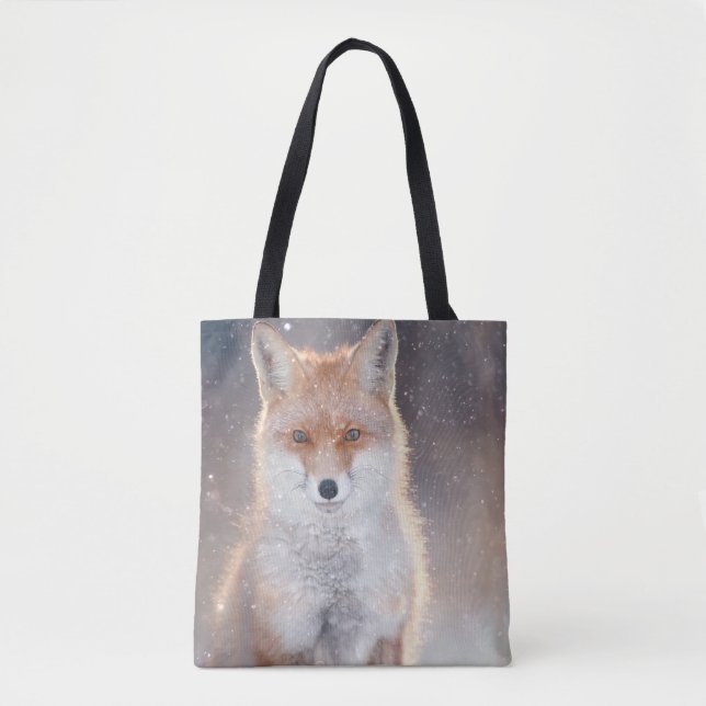 Bolsa Tote Raposa vermelha, floresta de inverno, ilustração c (Frente)