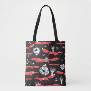 Bolsa Tote Raposa Vermelha: Fundo Escuro Invisível.