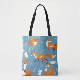 Bolsa Tote Raposas de inverno, coelhos, padrão de colheita.