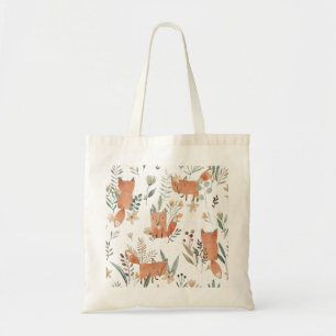 Bolsa Tote Raposas nos prados: Aquarela sem costura
