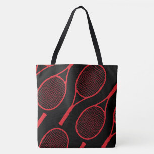 Bolsa Tote raquetes de tênis vermelhas no preto