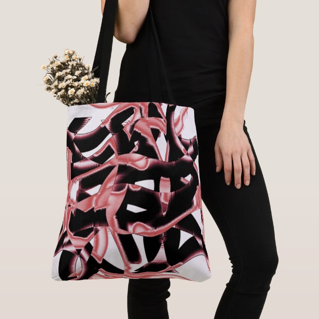 Bolsa Tote Rascunhos ou fitas em preto e salmão destruídos em (Close Up)