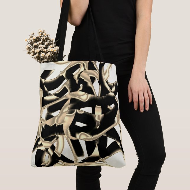 Bolsa Tote Raspas pretas e beges destruídas ou fita adesiva (Close Up)