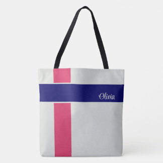 Bolsa Tote Raspberry Dark Blue Stripes Personalizadas