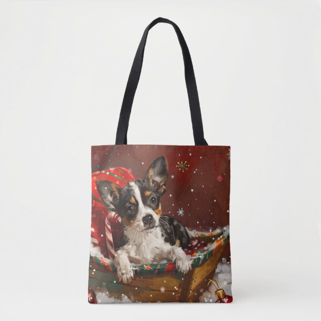 Bolsa Tote Rat Terrier Cog Natal Festivo (Frente)