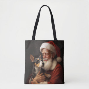 Bolsa Tote Rat Terrier com Papai Noel Natal Festivo