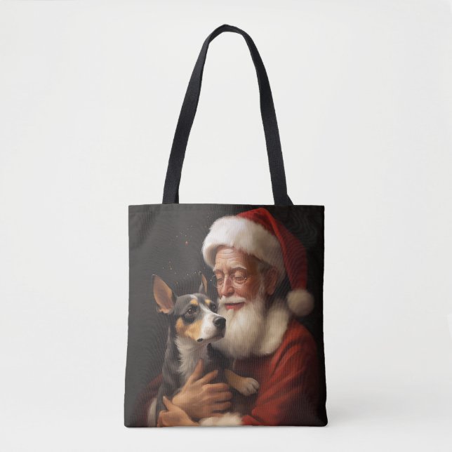 Bolsa Tote Rat Terrier com Papai Noel Natal Festivo (Frente)
