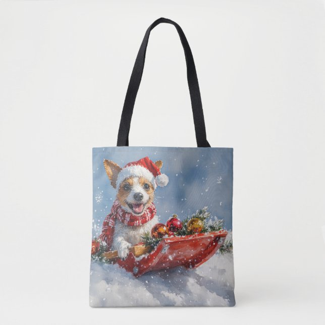 Bolsa Tote Rat Terrier Dog em Sledge Deixe-o nevar no Natal (Frente)