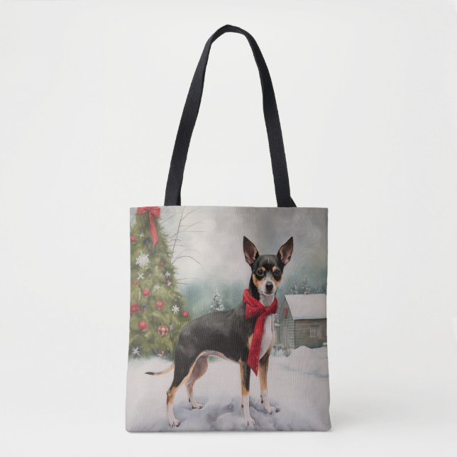 Bolsa Tote Rat Terrier Dog no Natal da Neve (Frente)