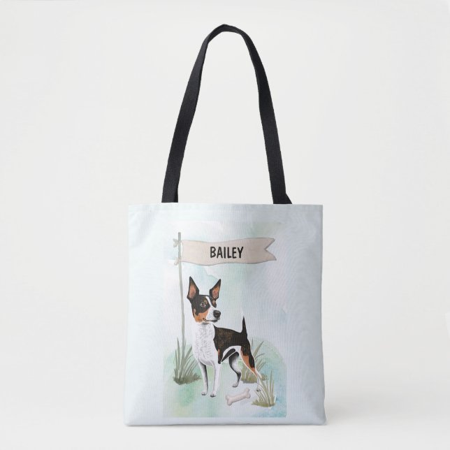 Bolsa Tote Rat Terrier Watercolor Personalized Dog (Frente)