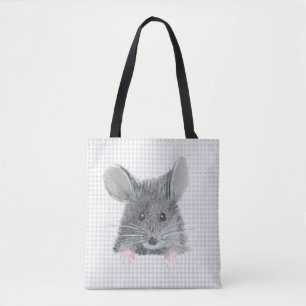 Bolsa Tote Rato de cinza em Gingham
