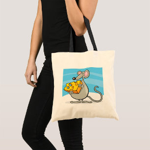 Bolsa Tote Rato de Desenho Animado Comendo Queijo