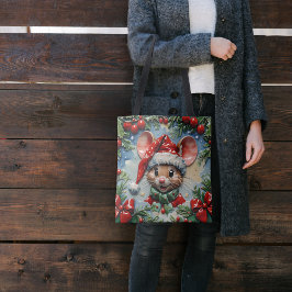 Bolsa Tote Rato de Natal Espiando