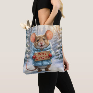 Bolsa Tote Rato de Natal na Floresta de Inverno