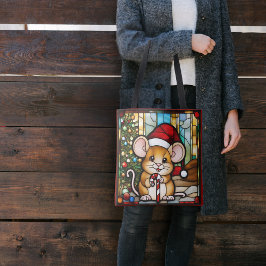 Bolsa Tote Rato de Natal Vidro Manchado Falso