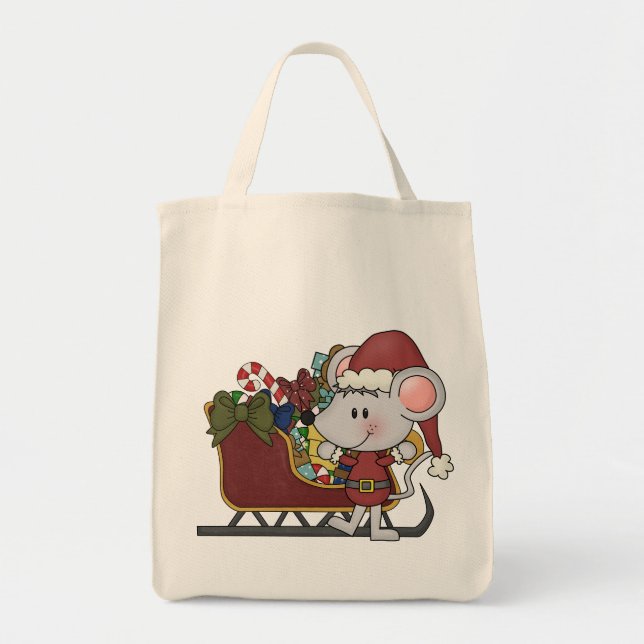 Bolsa Tote Rato do papai noel com trenó (Frente)