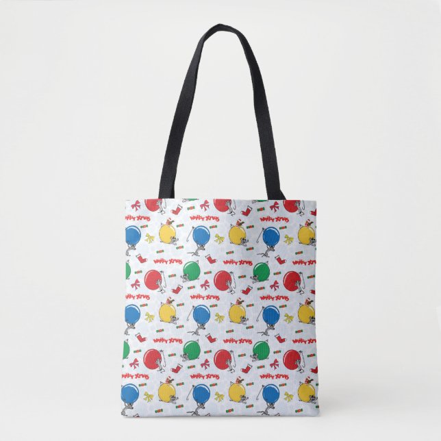 Bolsa Tote Rato engraçado de Natal com bolas (Frente)