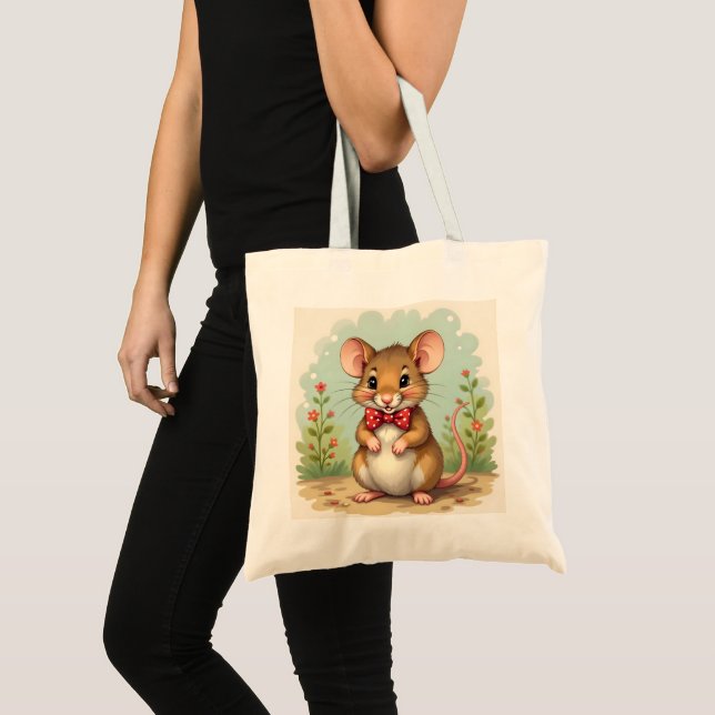 Bolsa Tote Rato pequeno fofo e adorável com gravata (Frente (produto))