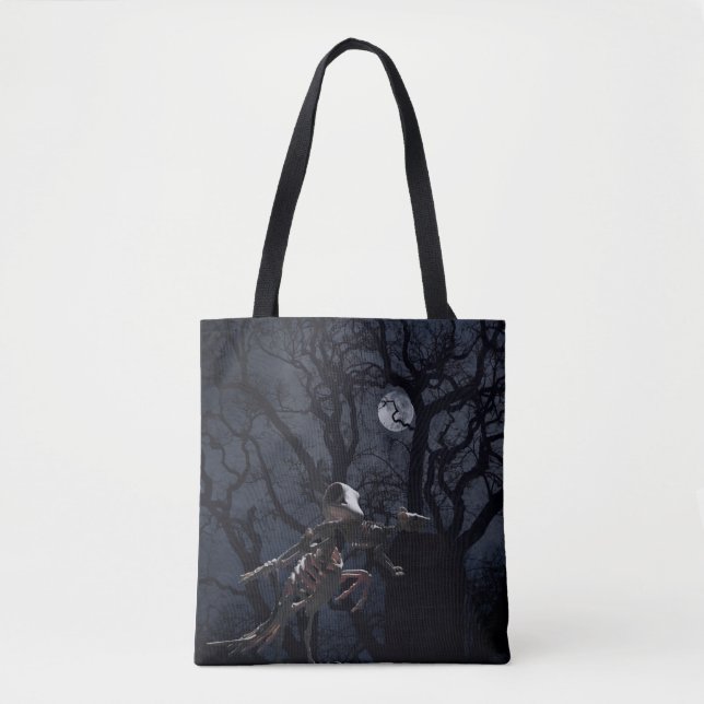 Bolsa Tote Raven e Rato Esqueleto à Lua (Frente)