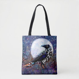 Bolsa Tote Raven Moon Floral Preto Branco Branco