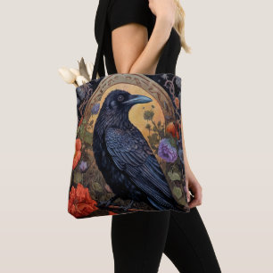 Bolsa Tote Raven Preto com Design Gótico Flores