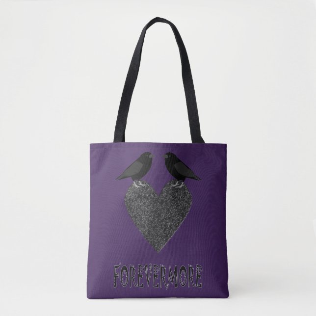 Bolsa Tote Ravens Góticos e Coração Negra (Frente)