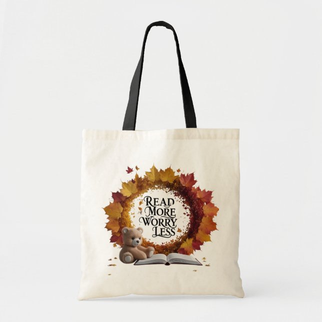 Bolsa Tote Read More Worry Less Tote Bag - Aesthetic Autumn  (Frente)