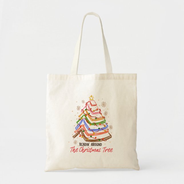Bolsa Tote Readin' Around The Christmas Tree Book Lover (Frente)