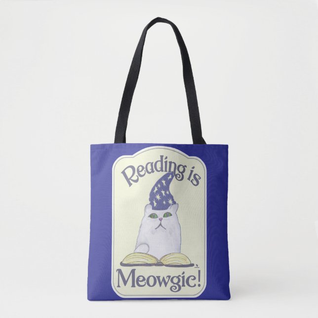 Bolsa Tote  Reading is Magical Cat Fun Bookworm Slogan (Frente)