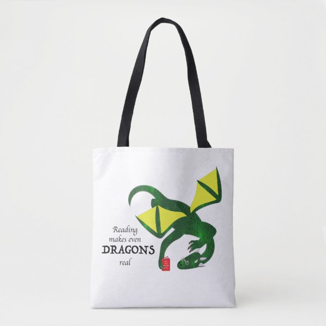 Bolsa Tote Reading makes Dragons real (Frente)