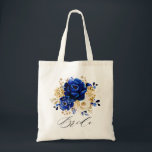 Bolsa Tote Real Azul Amarelo Dourado Folha Metálica<br><div class="desc">Saco de tota de cor azul-real elegante,  com buquê elegante de azul-real,  Marinho,  ouro,  botões de flores de rosa de cor amarela e folhas de eucalipto. Entre em contato comigo para obter ajuda sobre a personalização ou se você precisar de outro produto com este design.</div>