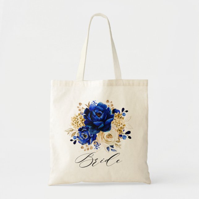 Bolsa Tote Real Azul Amarelo Dourado Folha Metálica (Frente)