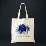 Bolsa Tote Real Blue White Silver Floral Matrão de Honra<br><div class="desc">Elegante e azul-real do tema prateado Bridesmaid presente dote bolsa com elegante buquê de flores azuis,  Marinhos,  prata,  cor branca pura do rosa e folhas verdes do eucalipto. Entre em contato comigo para obter ajuda sobre a personalização ou se você precisar de outro produto com este design.</div>