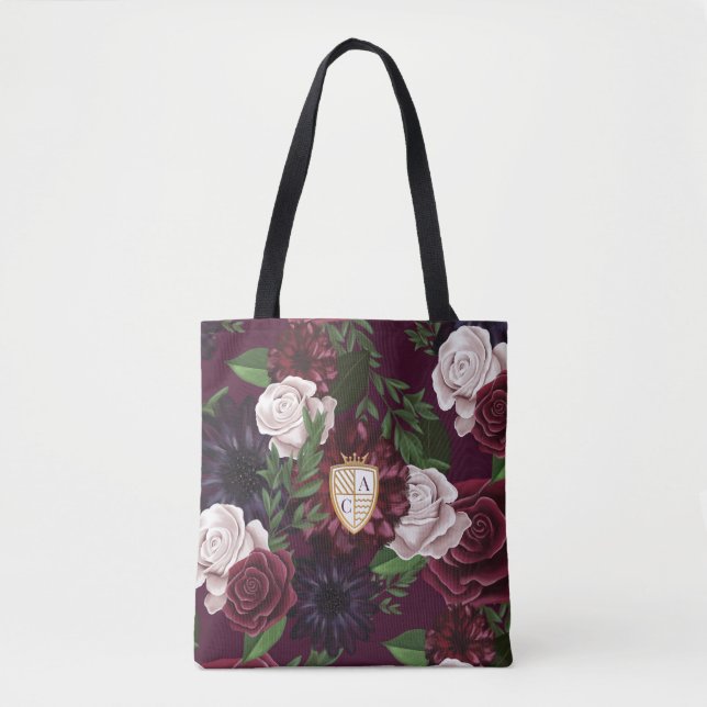 Bolsa Tote Real Muse Medieval Fantasy Crest & Floral Weding (Frente)