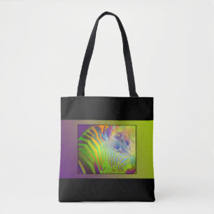Bolsa Tote Realismo Digital: Zebra Colorida em um quadro