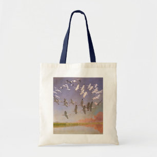 Bolsa Tote Rebanho de Íbis Voando Sobre Áreas Alagadas, Aves